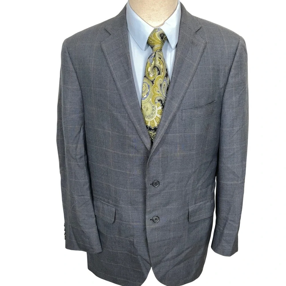 Peter Millar Blazer Mens 42T Gray Houndstooth Plaid Neutral Heritage Wool Silk‎